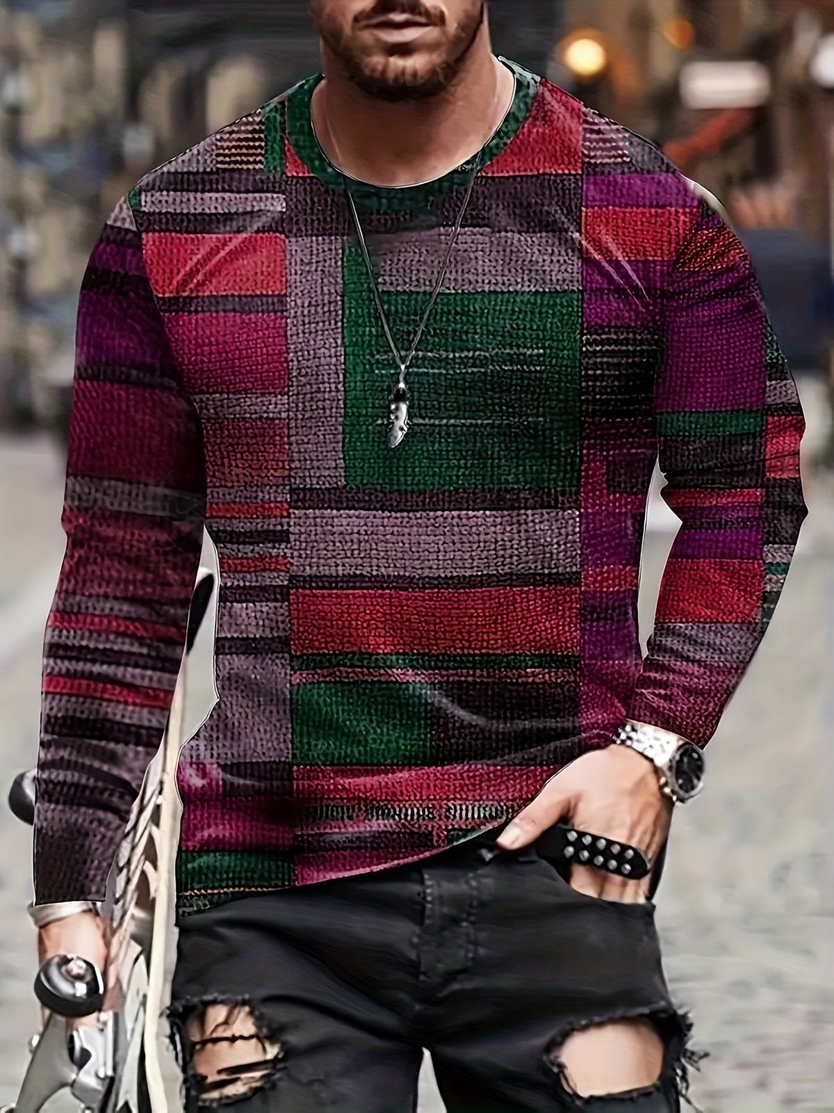Siyaje | T-shirt à manches longues avec motif color block