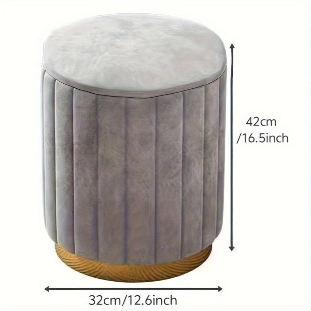 Ottoman de rangement Nordic Chic – Pouf rond élégant avec rangement et finition miroir