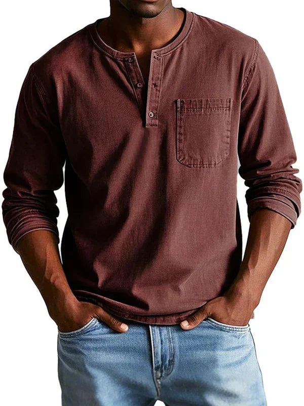 Siyaje | T-shirt Henley décontracté à manches longues
