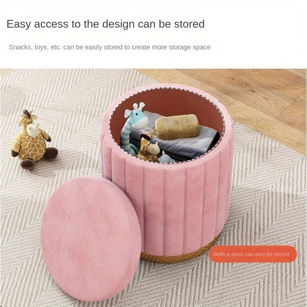 Ottoman de rangement Nordic Chic – Pouf rond élégant avec rangement et finition miroir