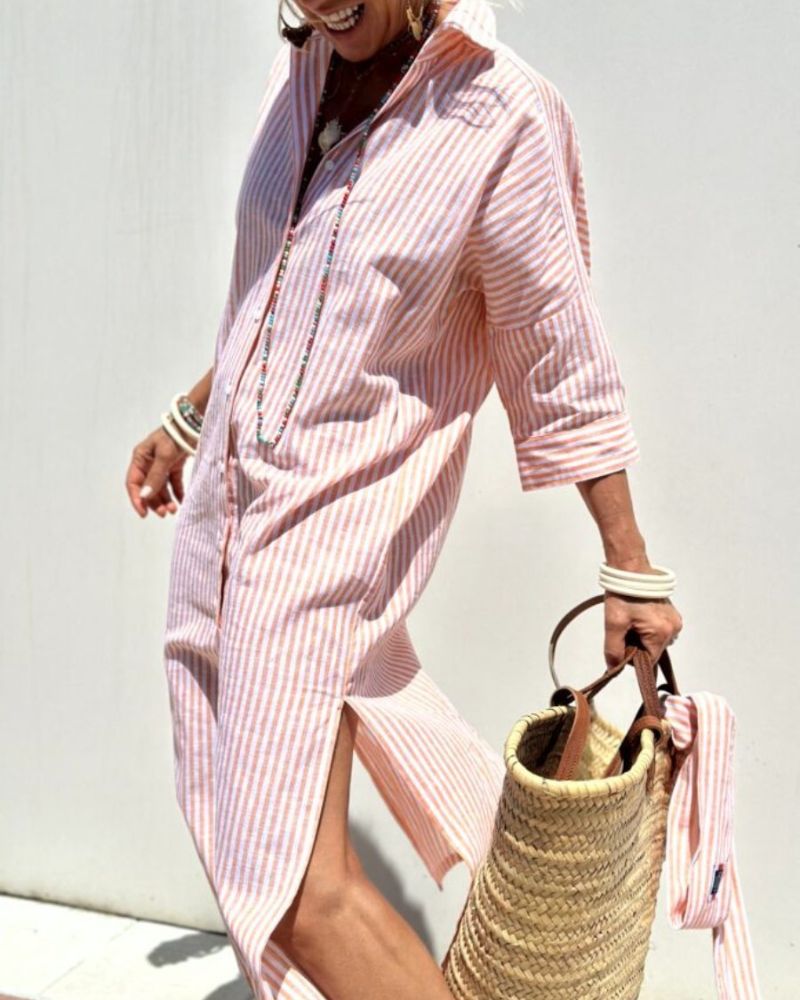 Siyaje | ROBE CHEMISE CLASSIQUE RAYÉE À LACETS