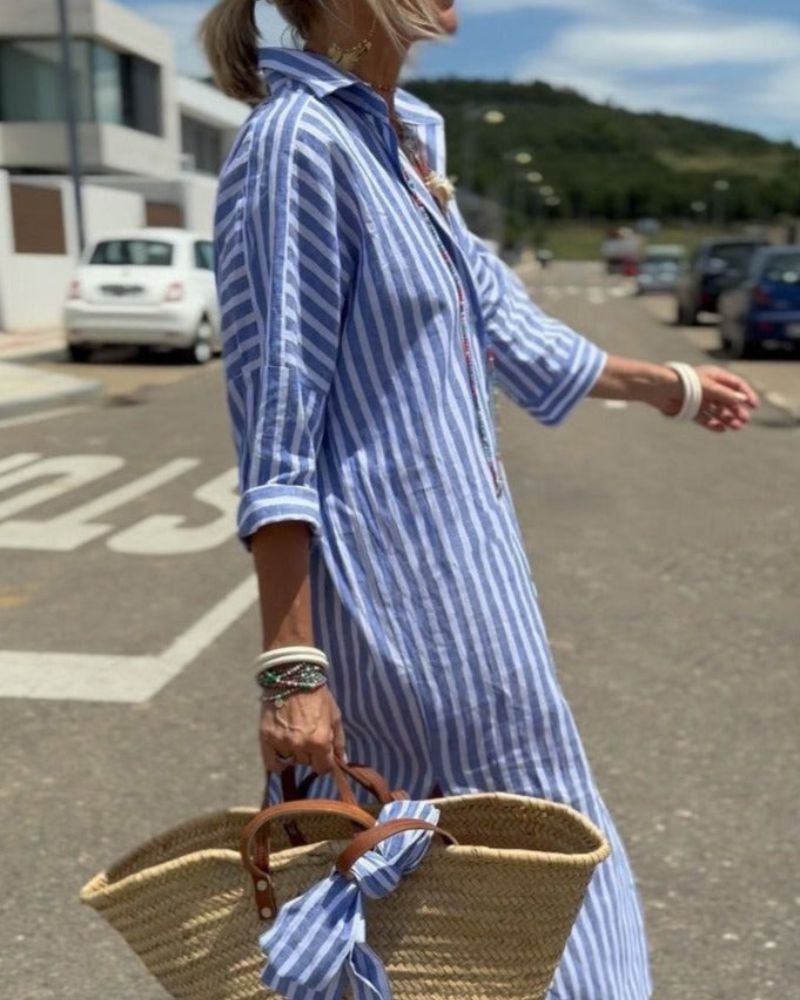 Siyaje | ROBE CHEMISE CLASSIQUE RAYÉE À LACETS