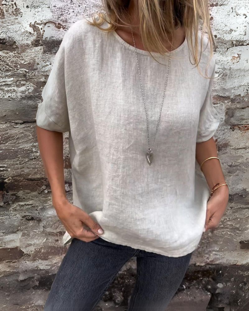 Siyaje | T-SHIRT EN COTON ET LIN À COL ROND