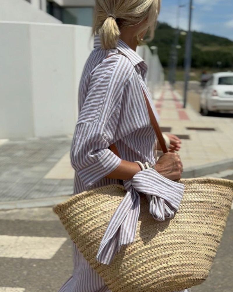 Siyaje | ROBE CHEMISE CLASSIQUE RAYÉE À LACETS