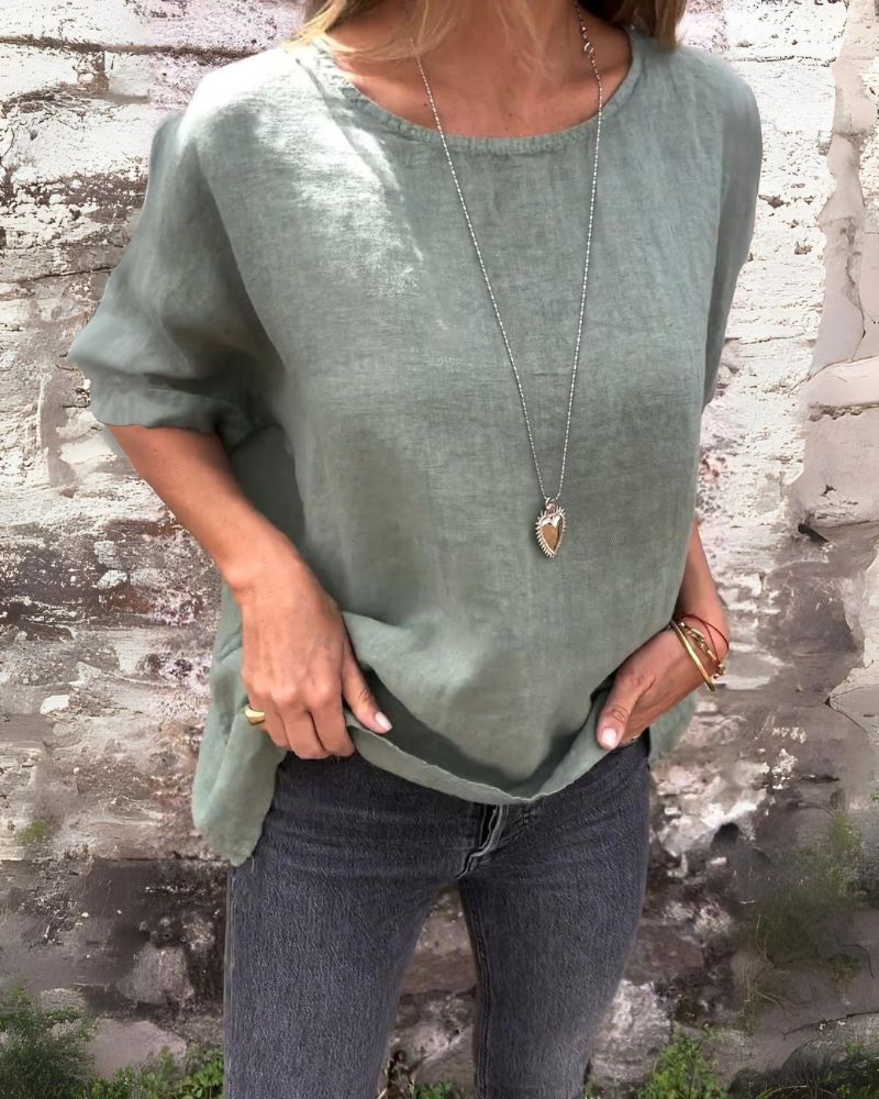 Siyaje | T-SHIRT EN COTON ET LIN À COL ROND