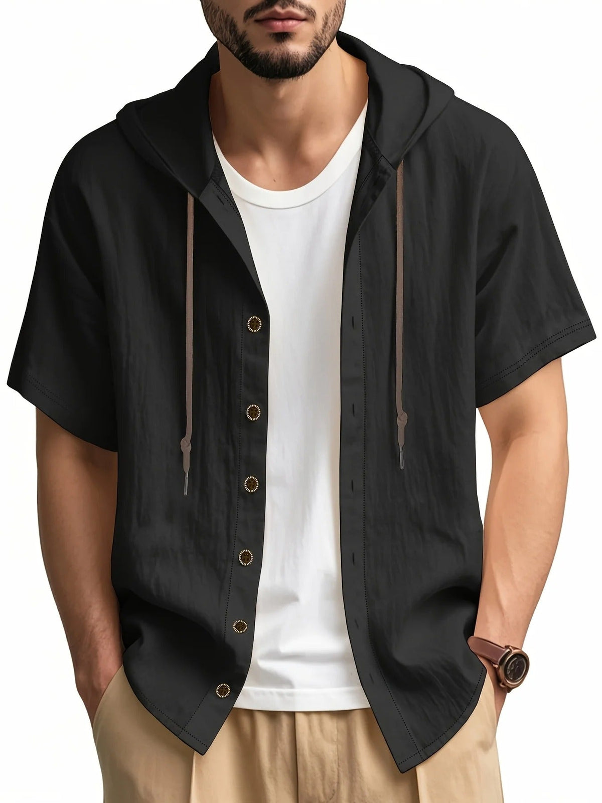 Siyaje | Chemise légère en lin à manches courtes avec capuche