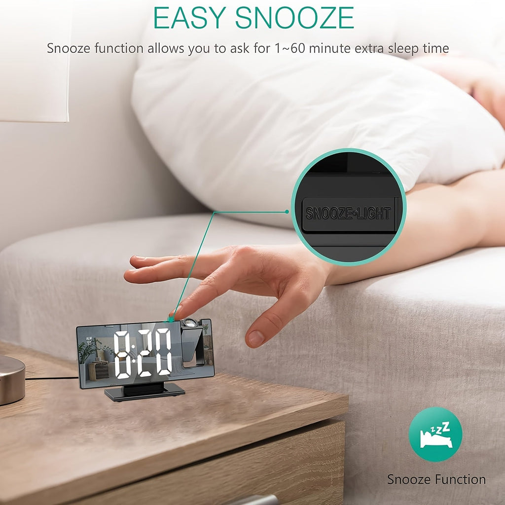 Réveil à Projection LED avec Projection Réglable à 180° – Affichage Clair et Fonction Snooze pour Chambre ou Bureau