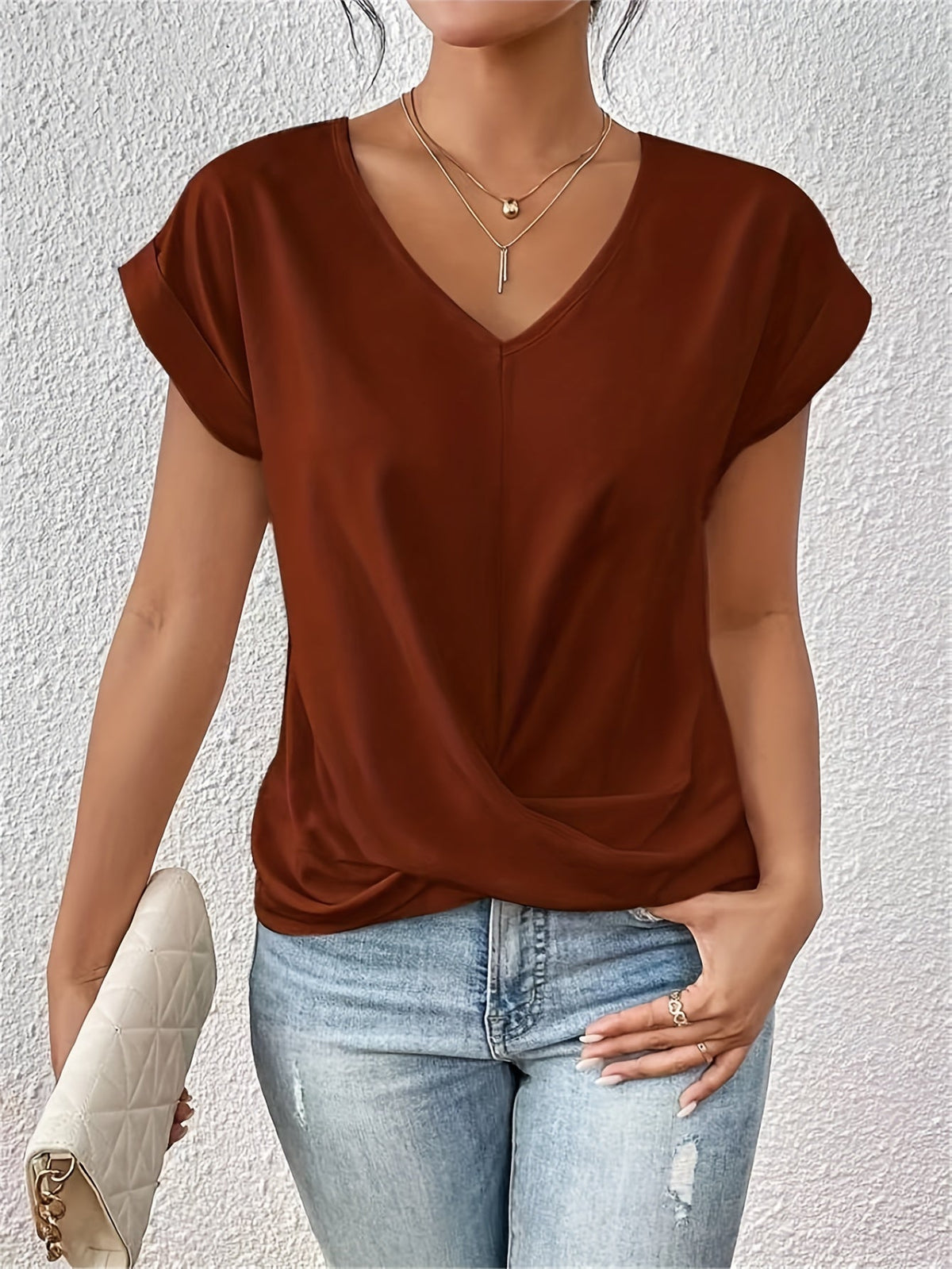 Siyaje | T-shirt décontracté avec col en V doux