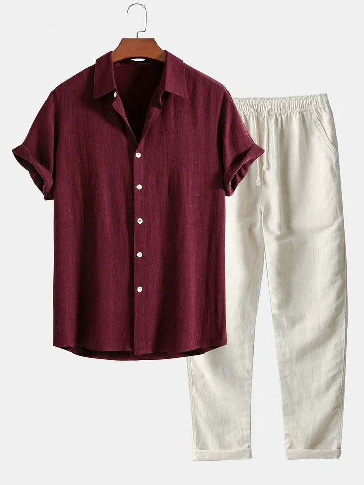 Siyaje | Ensemble chemise en mélange de lin et pantalon droit
