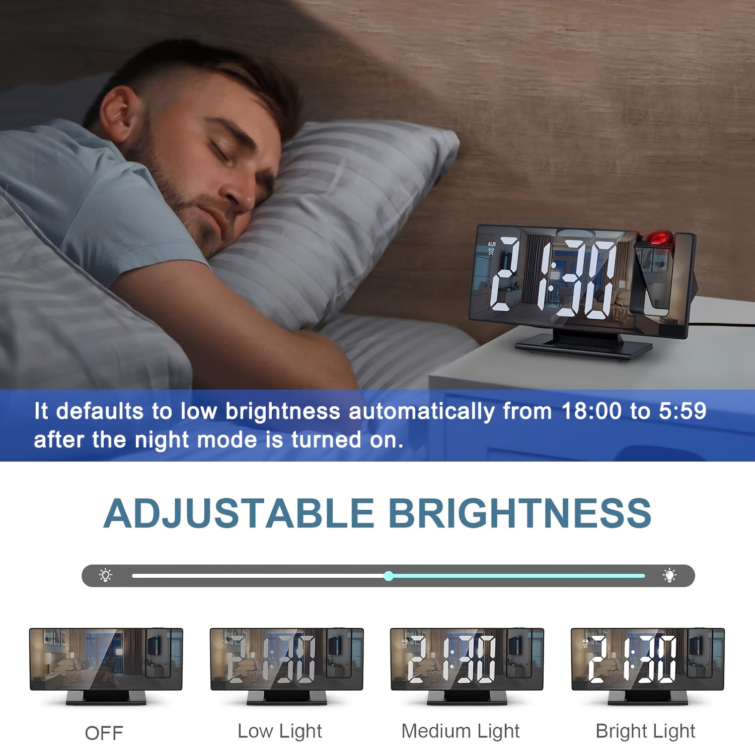 Réveil à Projection LED avec Projection Réglable à 180° – Affichage Clair et Fonction Snooze pour Chambre ou Bureau