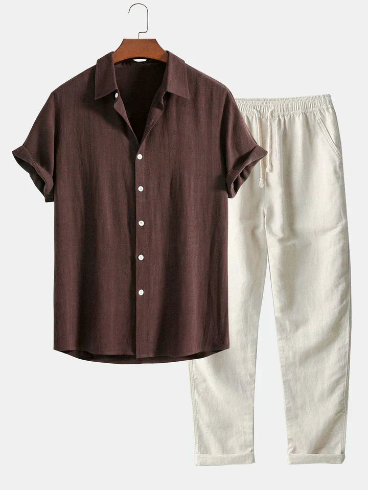 Siyaje | Ensemble chemise en mélange de lin et pantalon droit