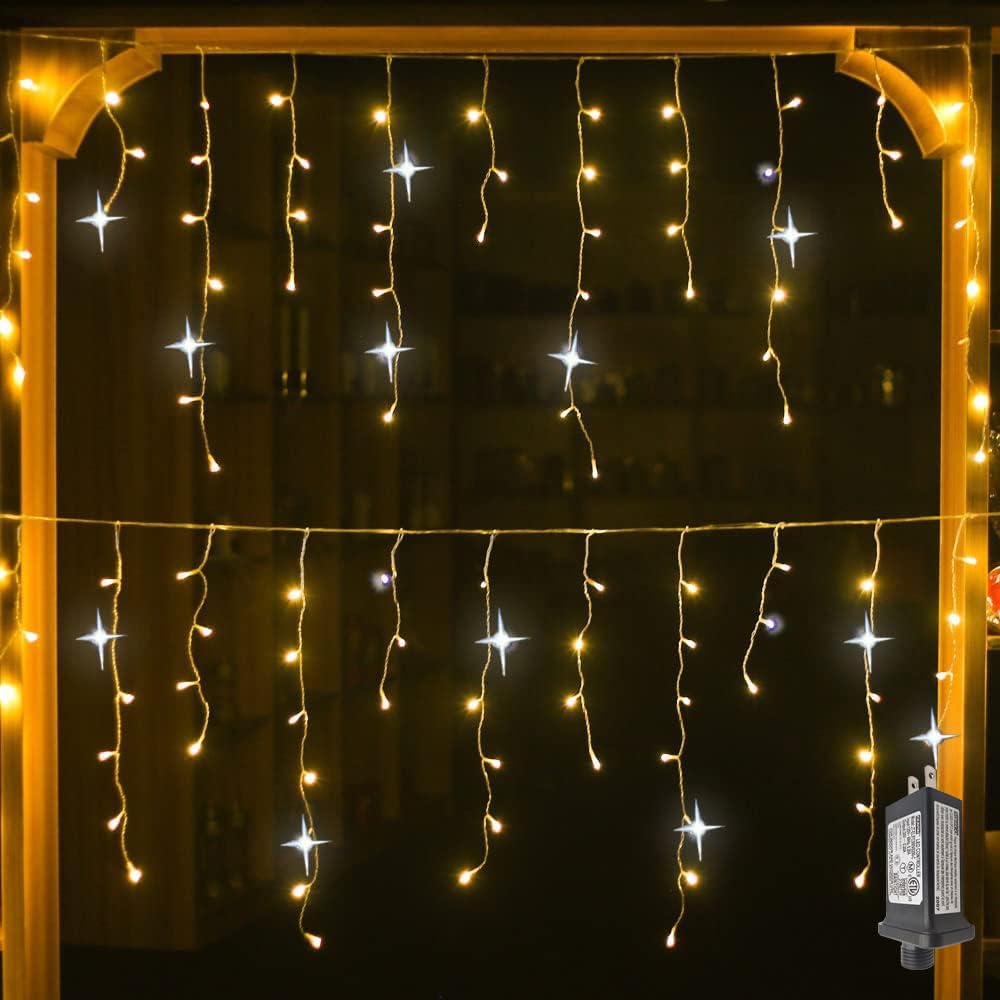 Rideaux lumineux magiques avec lumières LED scintillantes – Blanc chaud
