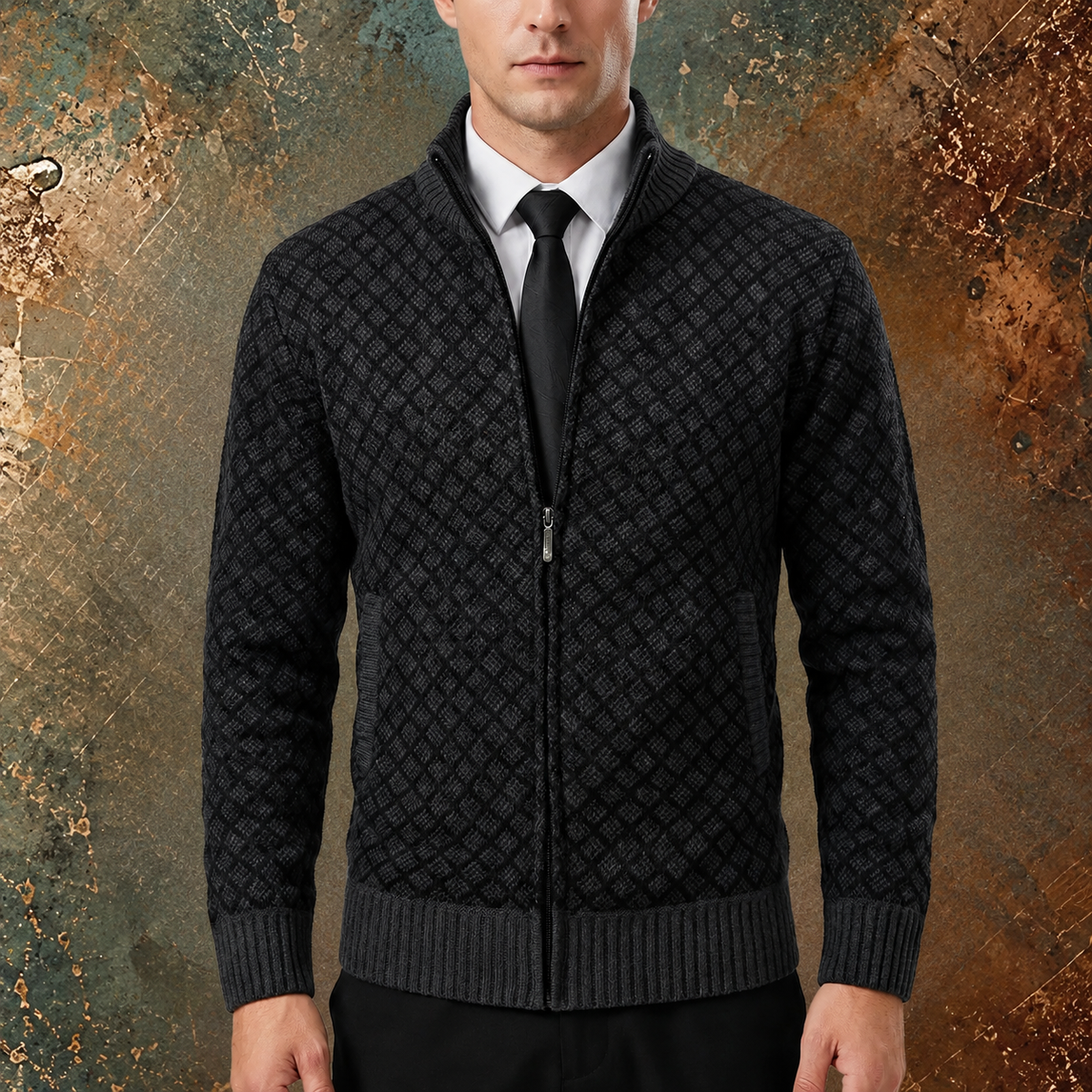 Siyaje | Cardigan pour homme en maille avec zip et col montant