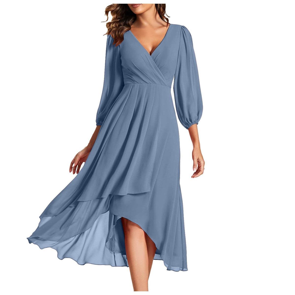 Siyaje | Robe à col en V avec ourlet asymétrique