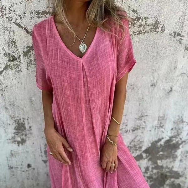 Naia – Robe en V en coton et lin
