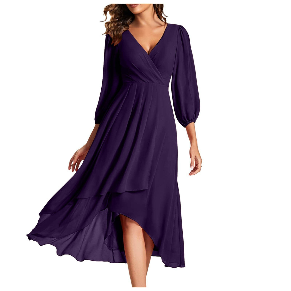 Siyaje | Robe à col en V avec ourlet asymétrique