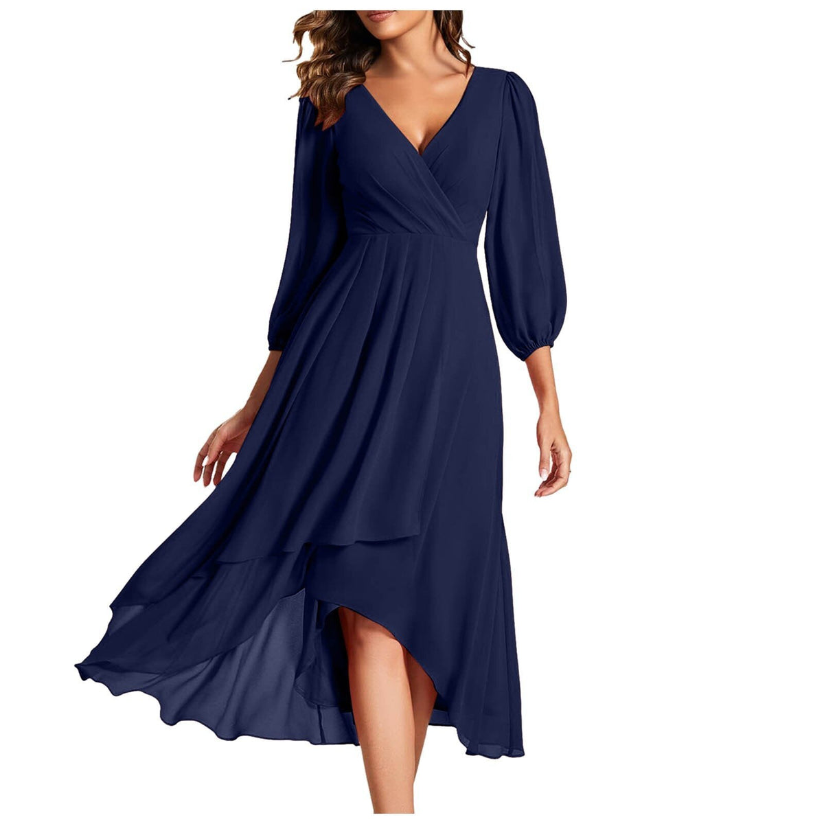 Siyaje | Robe à col en V avec ourlet asymétrique