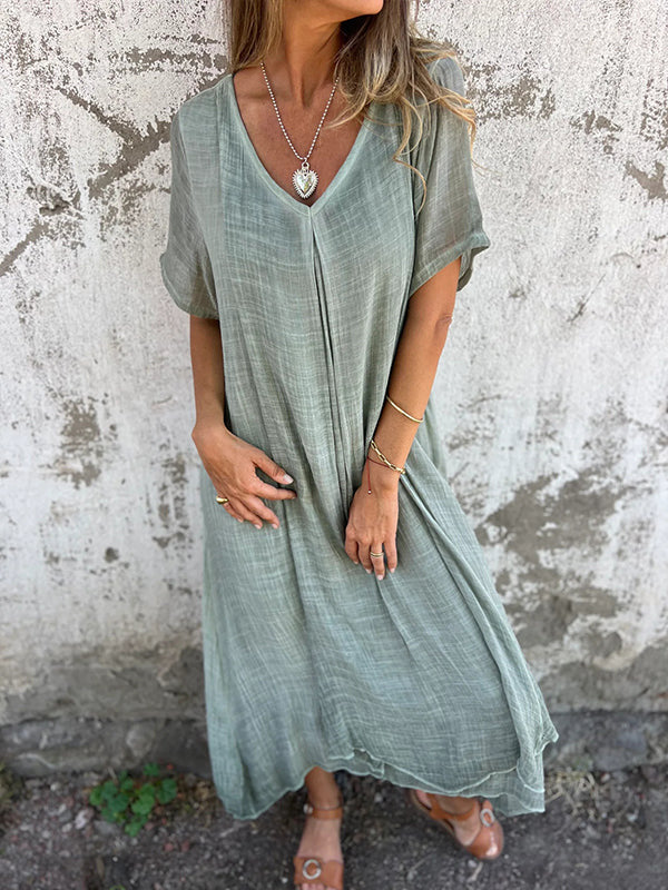 Naia – Robe en V en coton et lin