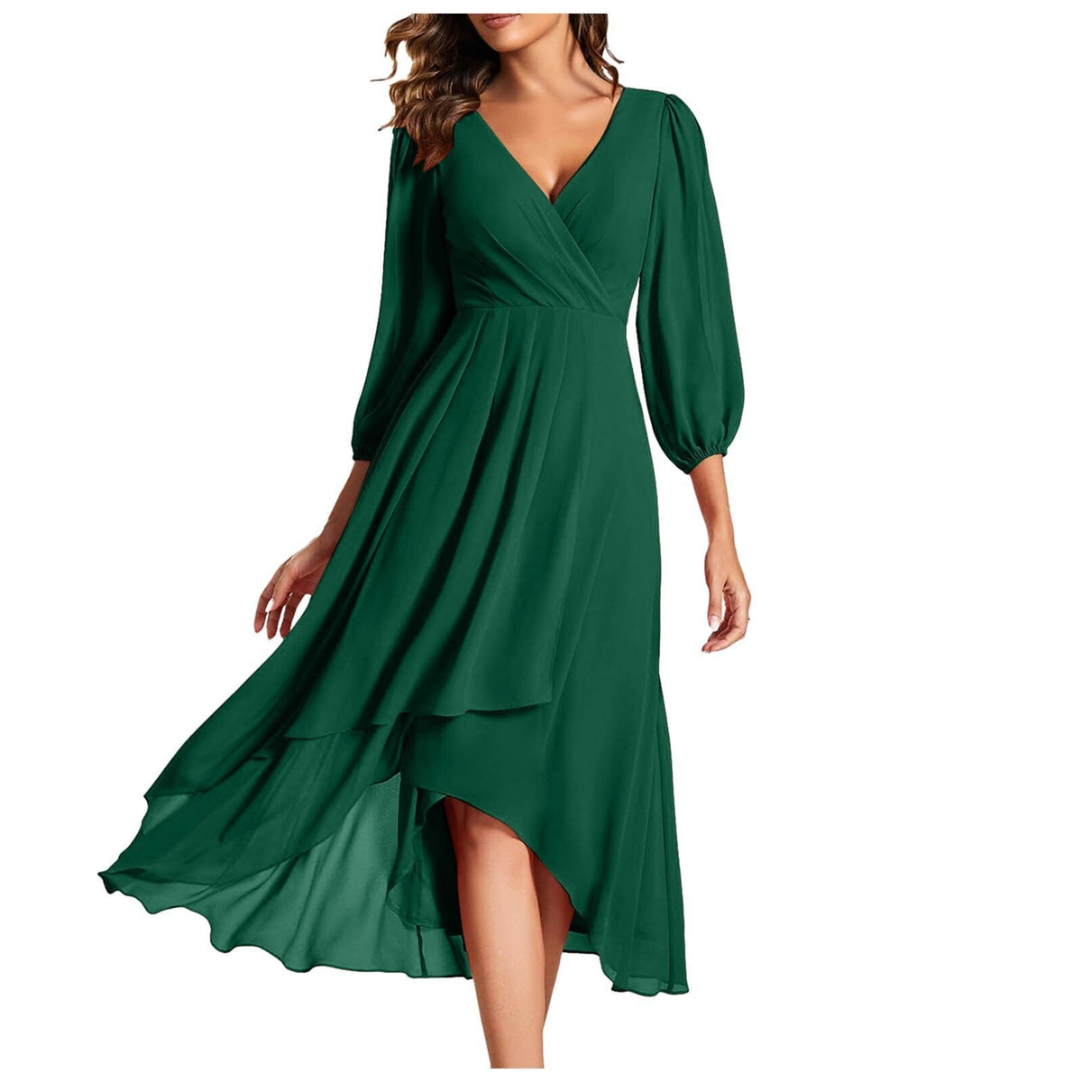 Siyaje | Robe à col en V avec ourlet asymétrique