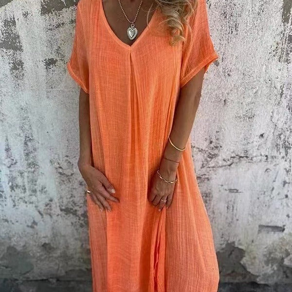 Naia – Robe en V en coton et lin
