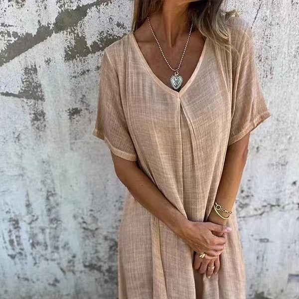 Naia – Robe en V en coton et lin