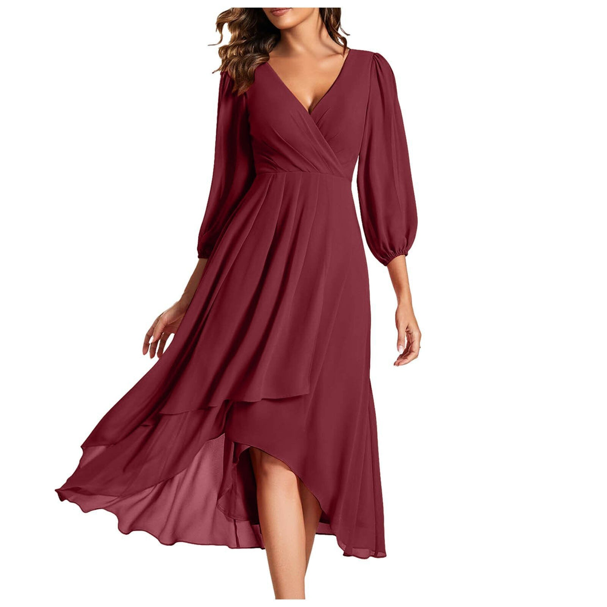 Siyaje | Robe à col en V avec ourlet asymétrique