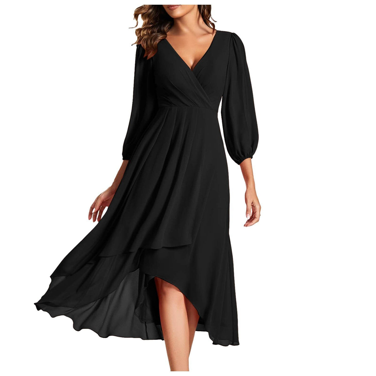Siyaje | Robe à col en V avec ourlet asymétrique