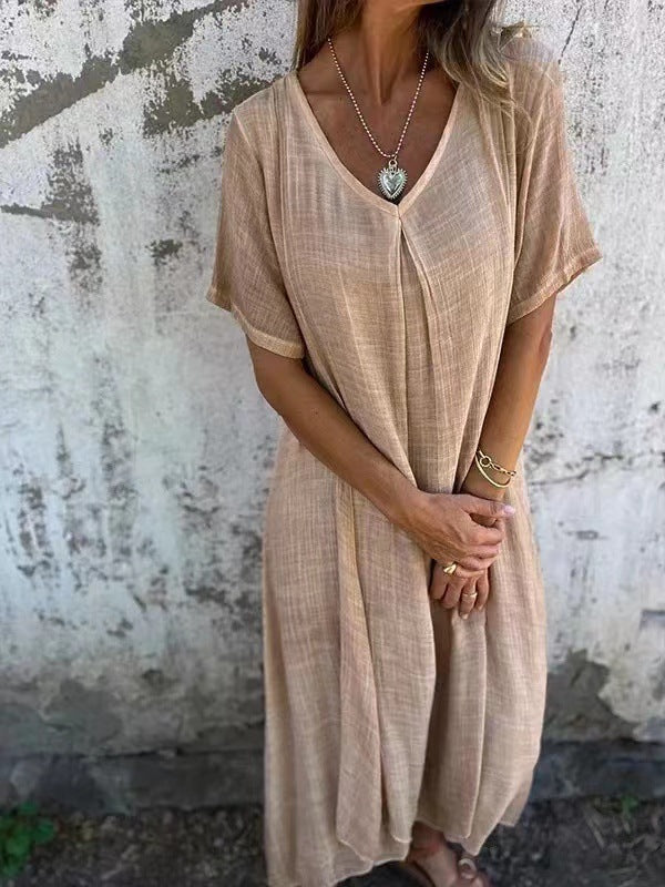 Naia – Robe en V en coton et lin