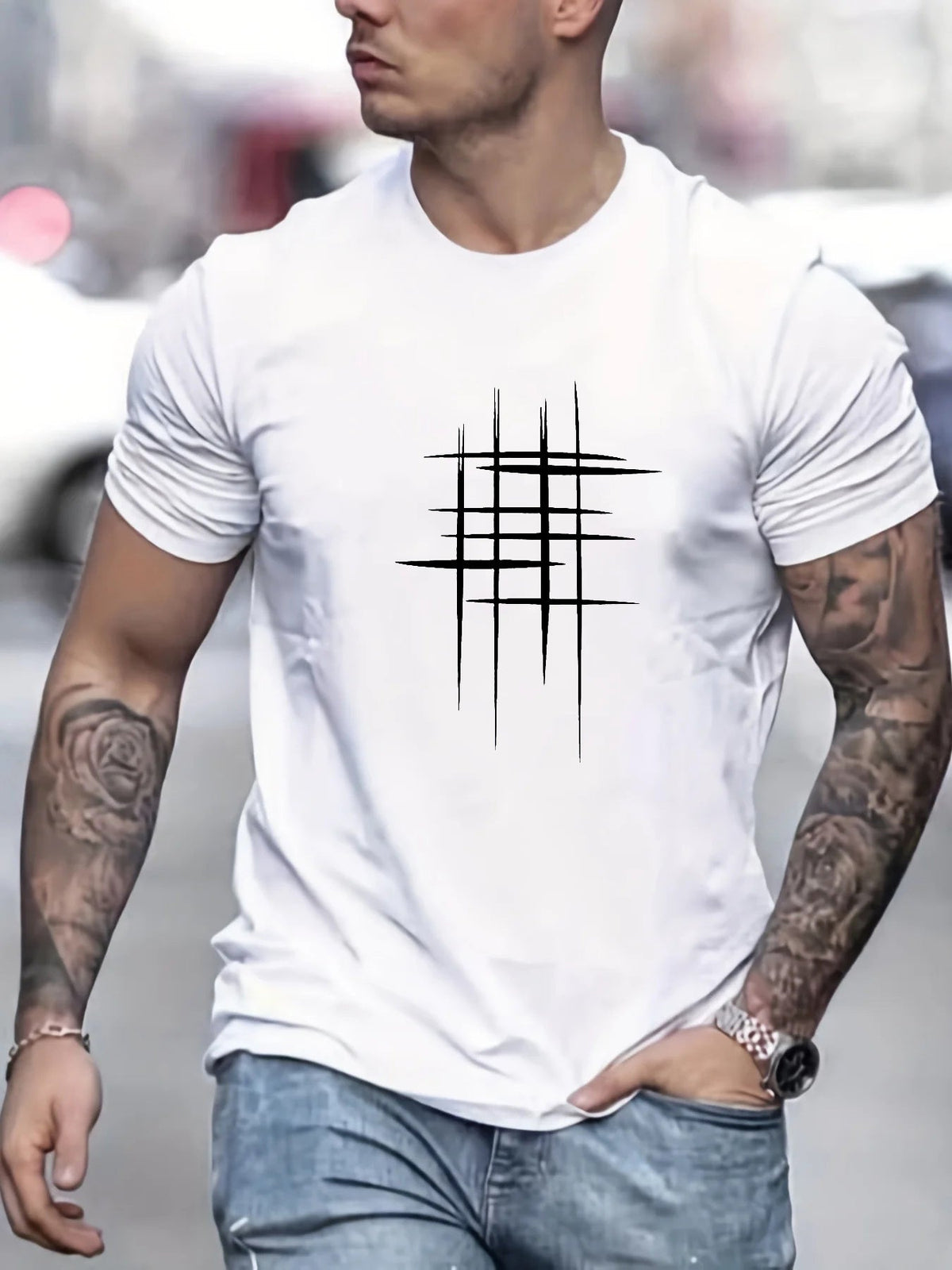 Siyaje | T-shirt élégant à col rond avec imprimé graphique