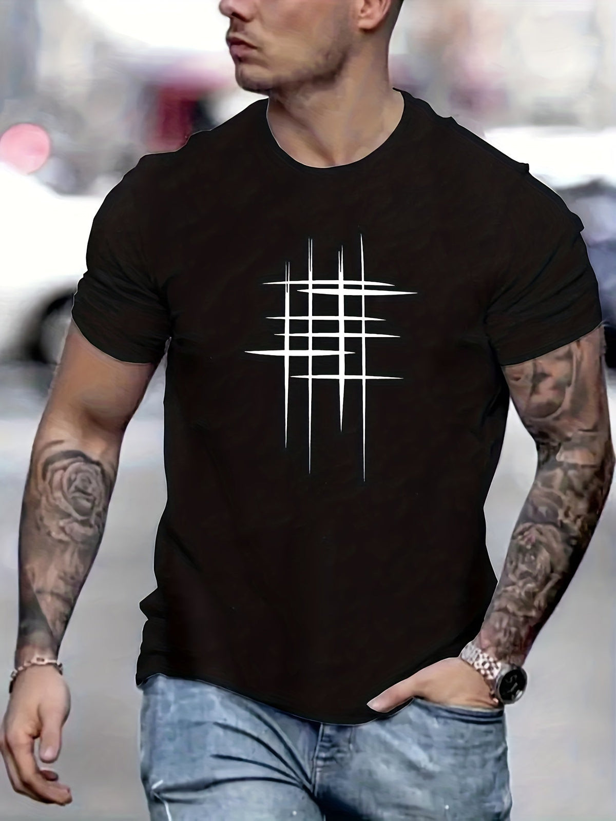 Siyaje | T-shirt élégant à col rond avec imprimé graphique