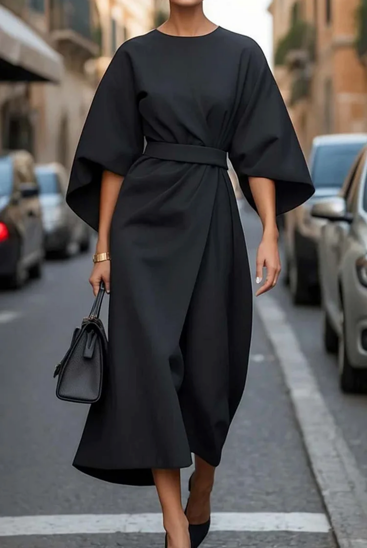 Sonia | Robe élégante avec manches lanterne et ceinture