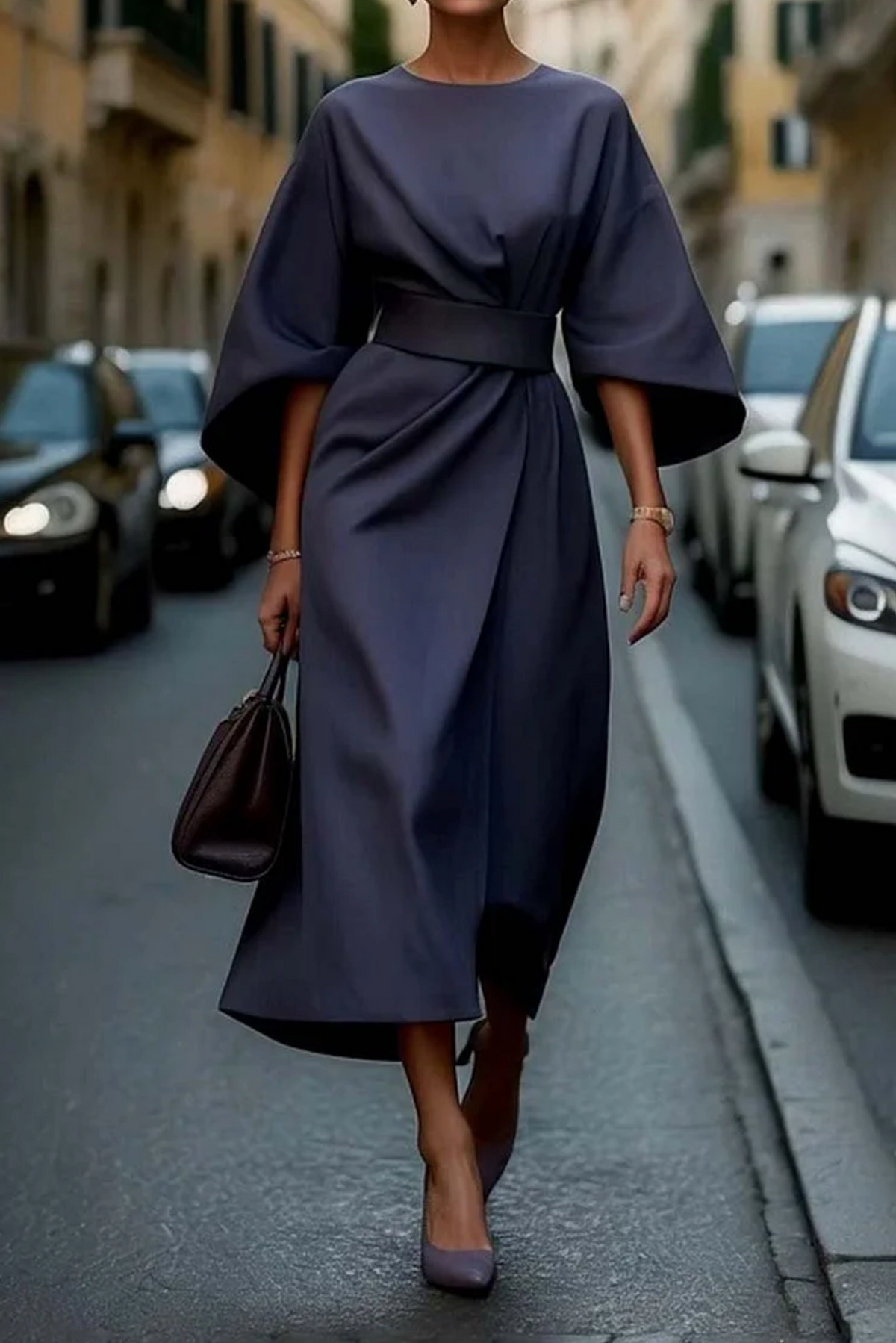 Sonia | Robe élégante avec manches lanterne et ceinture
