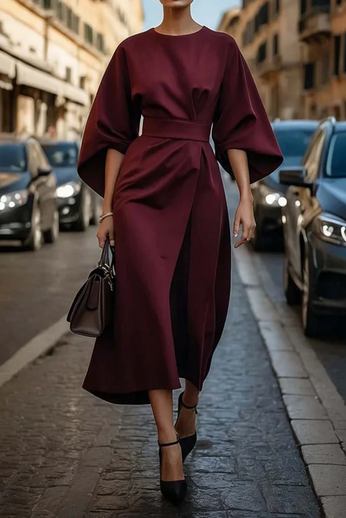 Sonia | Robe élégante avec manches lanterne et ceinture
