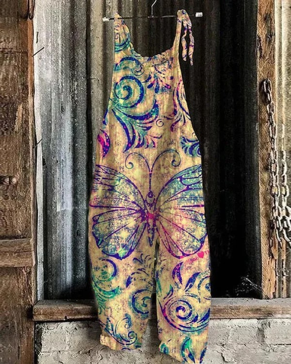 Siyaje | Salopette Vintage Femme avec Imprimé Papillon - Confort et Style pour Chaque Occasion