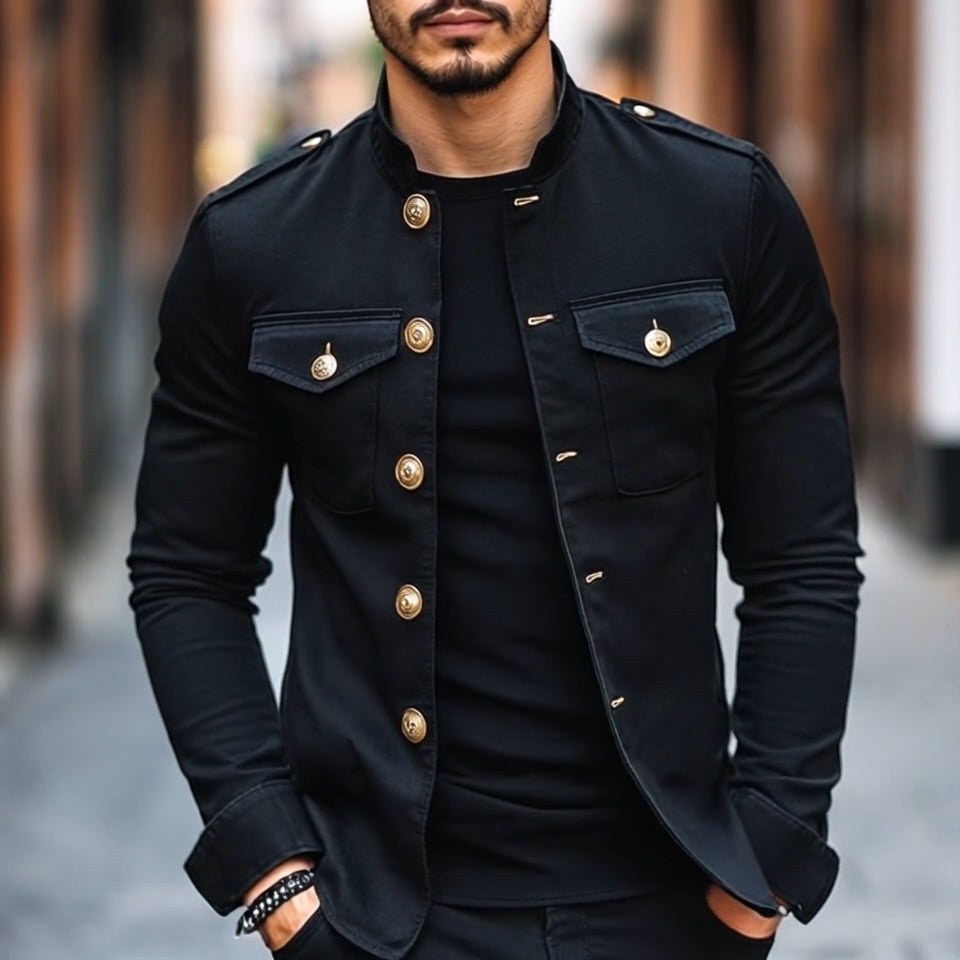 Siyaje | Veste vintage décontractée à col montant et boutons pour homme
