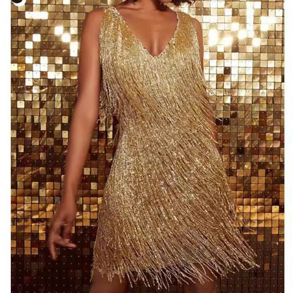 Robe à Paillettes Éblouissante avec Franges – Celina