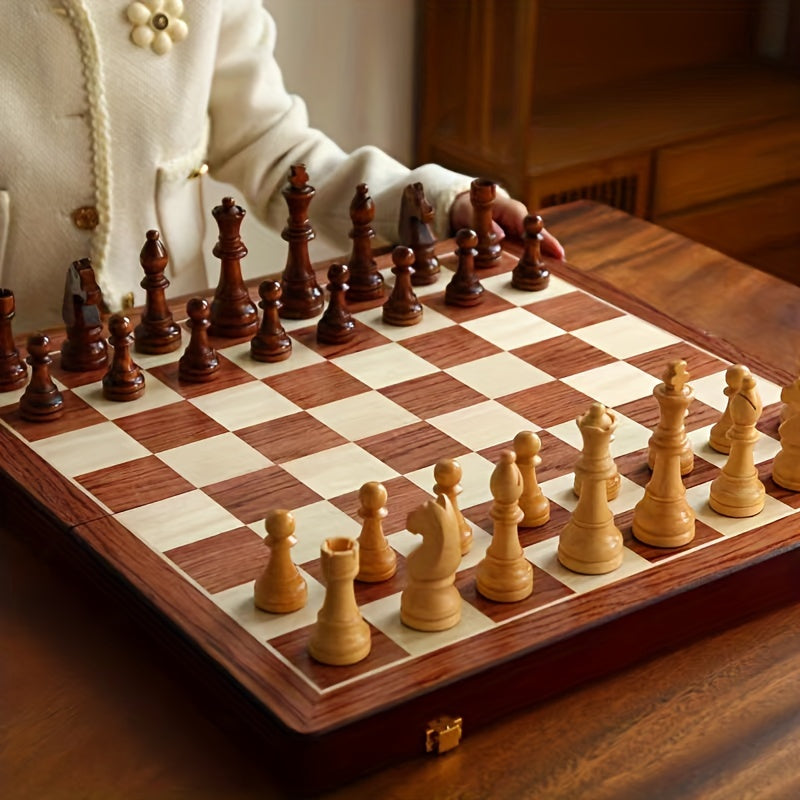Jeu d'échecs en bois EchelonMaster | Échiquier artisanal en noyer avec pièces de jeu haut de gamme