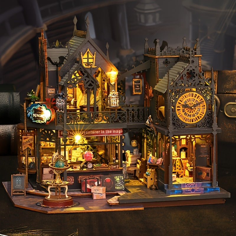 Maison de livres envoûtante – Puzzle en bois 3D avec éclairage magique