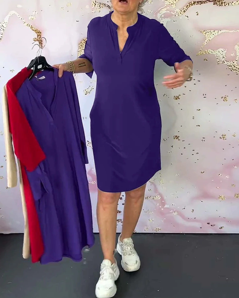 Marie | Robe unie à col en V