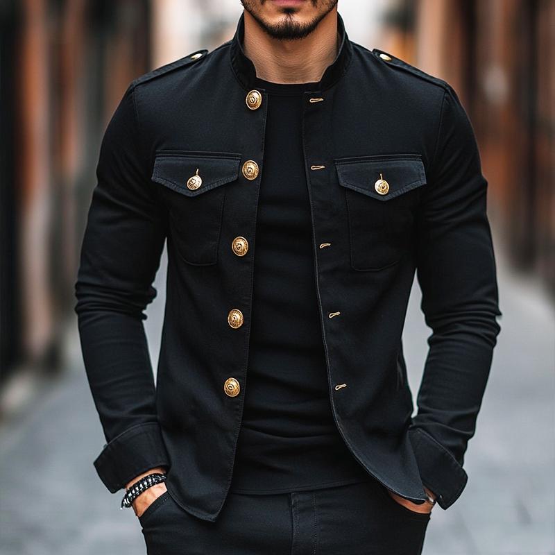 Siyaje | Veste vintage décontractée à col montant et boutons pour homme