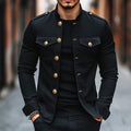 Siyaje | Veste vintage décontractée à col montant et boutons pour homme
