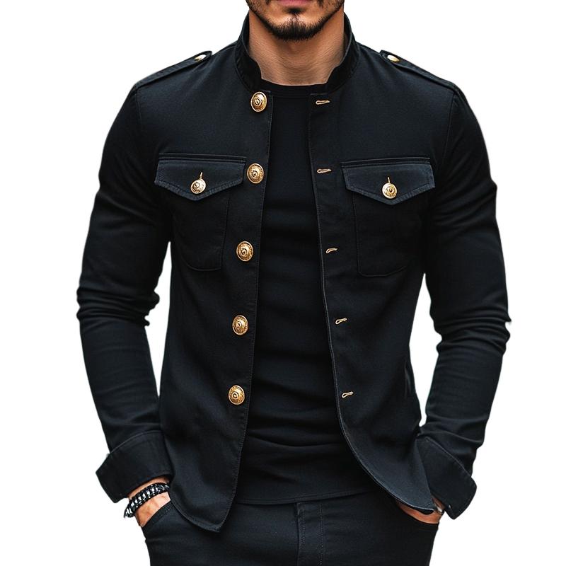 Siyaje | Veste vintage décontractée à col montant et boutons pour homme