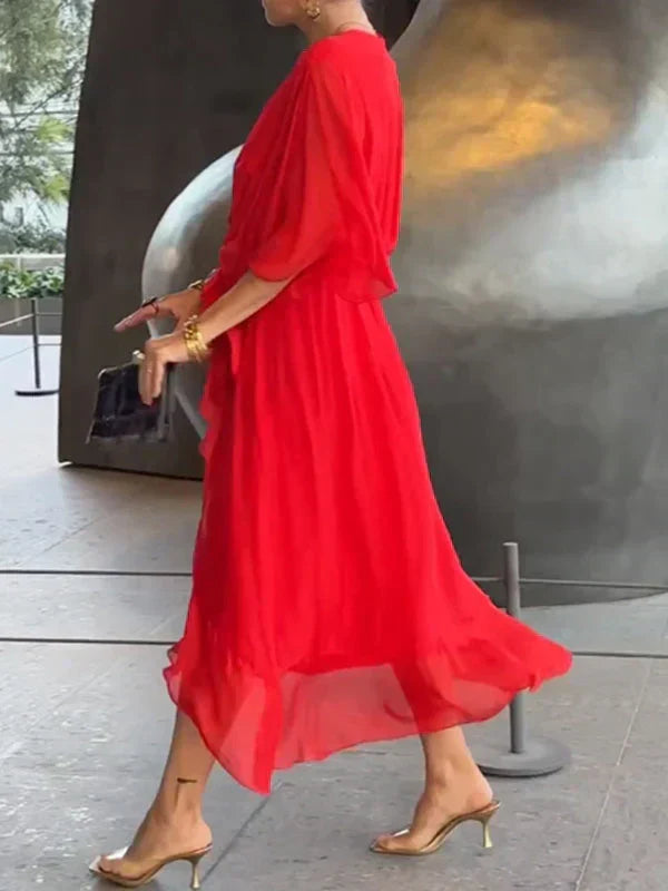 Monica - Robe en mousseline de soie à col en V