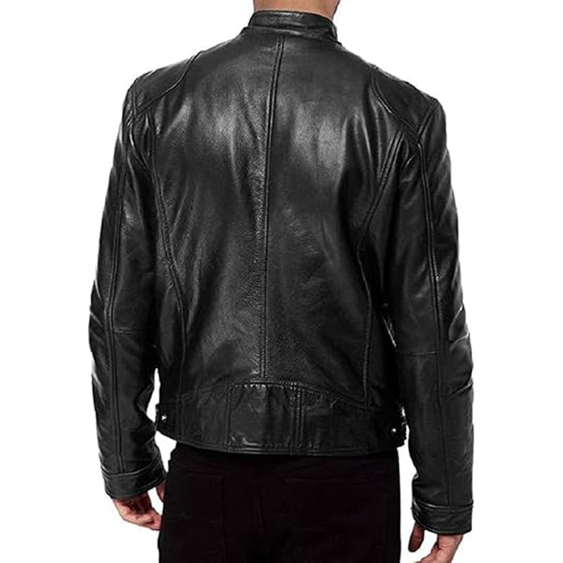 Siyaje | Veste en cuir à col montant avec fermeture éclair